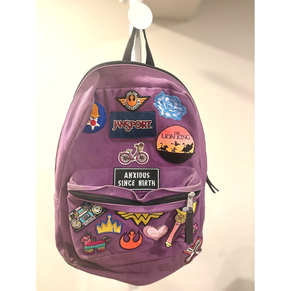 Vintage Y2K JanSport SuperBreak Purple Canvas Backpack Custom Patchwork